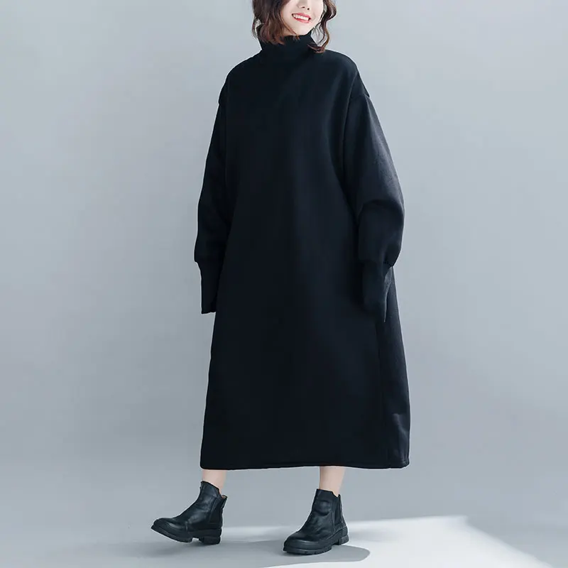Черный Oladivi Plus Size Women Velvet Hoodies& Sweatshirt Ladies Turtleneck Warm Coat Female Winter Long Top Tunic Vestidios Red Black - Цвет: Черный