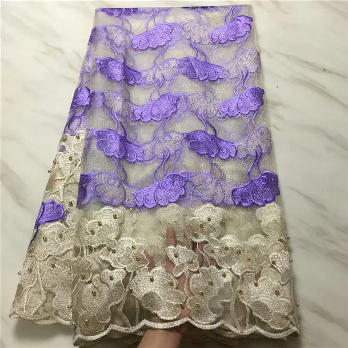 Latest gold silver African Lace Fabric Embroidered High Quality French beads Cheap Nigerian tulle | Дом и сад