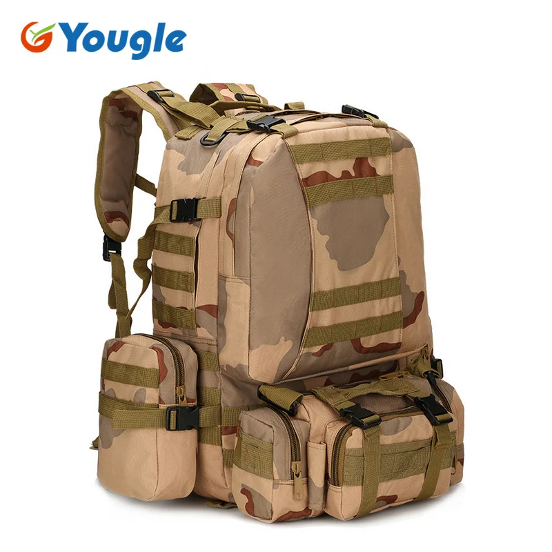 YOUGLE 50L портативный тактический военный рюкзак, рюкзак для кемпинга, походная сумка - Цвет: Sand CAMO