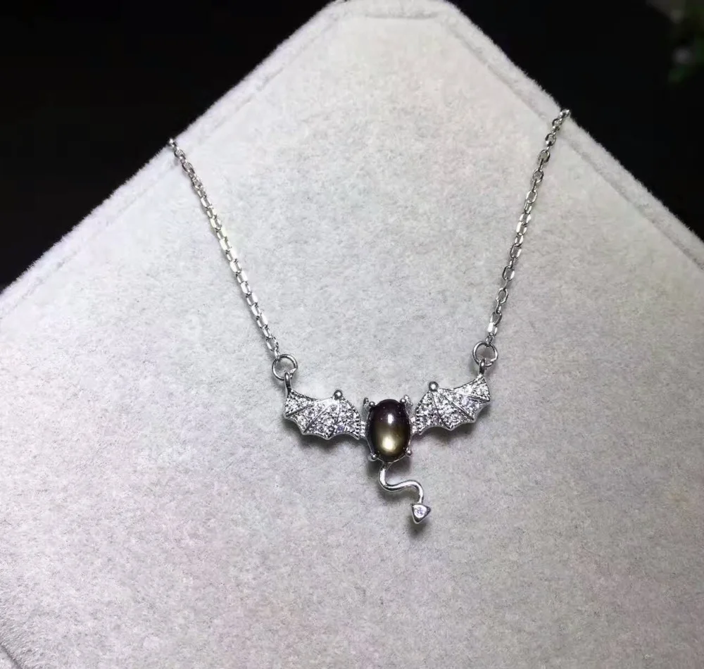 

natural Starlight sapphire protection bat necklace natural gemstone Elegant pendant necklace S925 silver women party jewelery