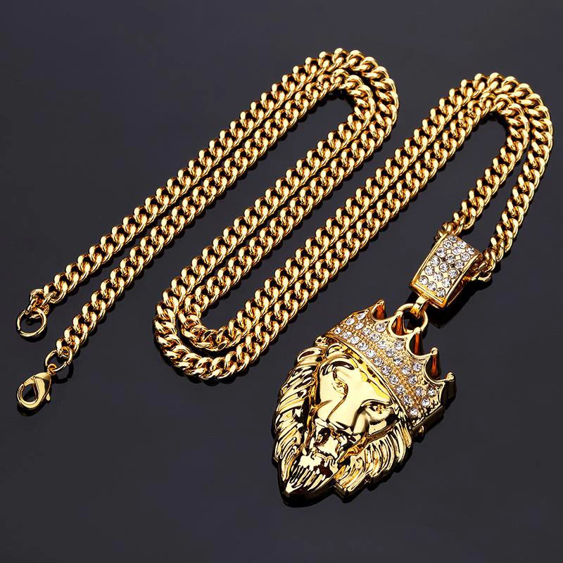 Для мужчин хип-хоп Jewelry2018 Замороженный вне золото модные блестящие голова льва кулон Для мужчин Цепочки и ожерелья Gold Filled для Для мужчин Для женщин подарок