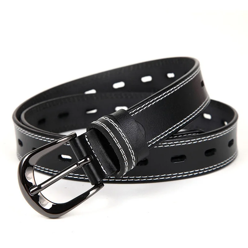 Hollow leather leather belt fashion lady British fine smooth buckling leather belt jeans Cinturon Mujer Cowskin designer belt
