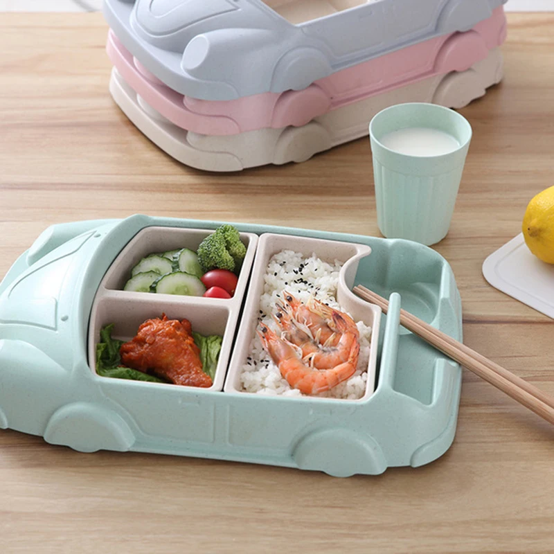 Cartoon Car Children Feeding Bowl Bamboo Silicone Suction Cup Baby Plate Tableware Dishes Food Set | Мать и ребенок