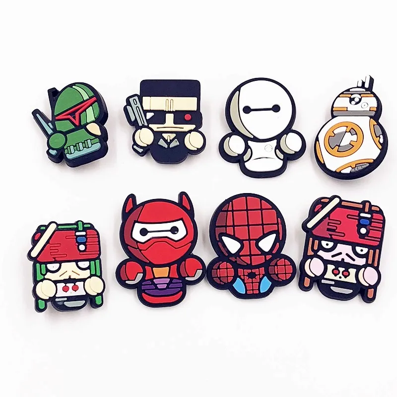 8 шт. BayMax паук Человек пират робот персонаж супер герой мультфильм бейджи ПВХ