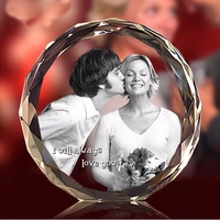 3d laser engraved round crystal photo frame personalized glass picture frames for wedding mom valentines day baby souvenir gift