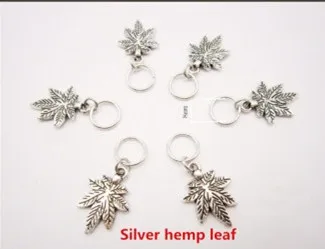 silver hemp leaf 6 шт./лот, различные амулеты для волос, оплетка, дреды, бусины, кольца для зажимов, аксессуары для укладки волос, приблизительно 8 мм, внутреннее отверстие - Цвет: silver hemp leaf