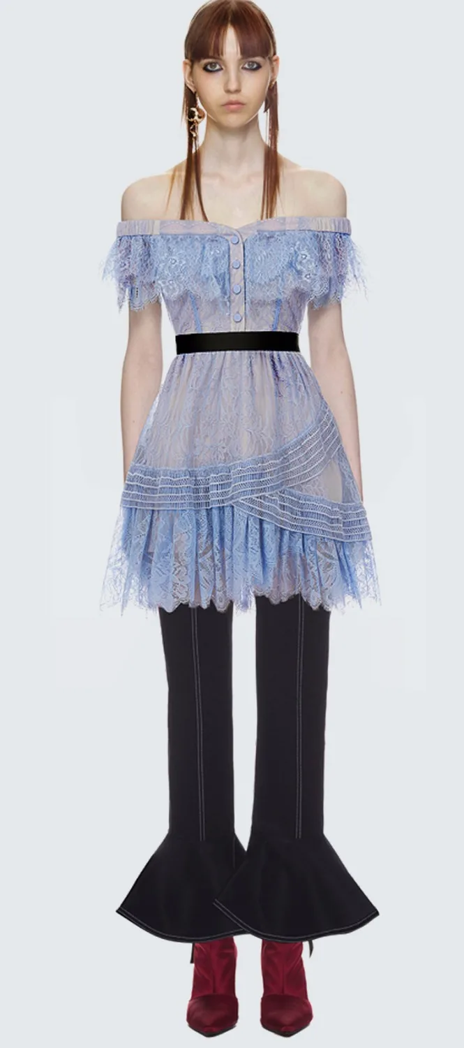 High-end Custom SP 2018 Newest Fashion Blue Women Short Sleeve Slash Neck Party Dresses High Quality Lace Slim Mini Dress | Женская