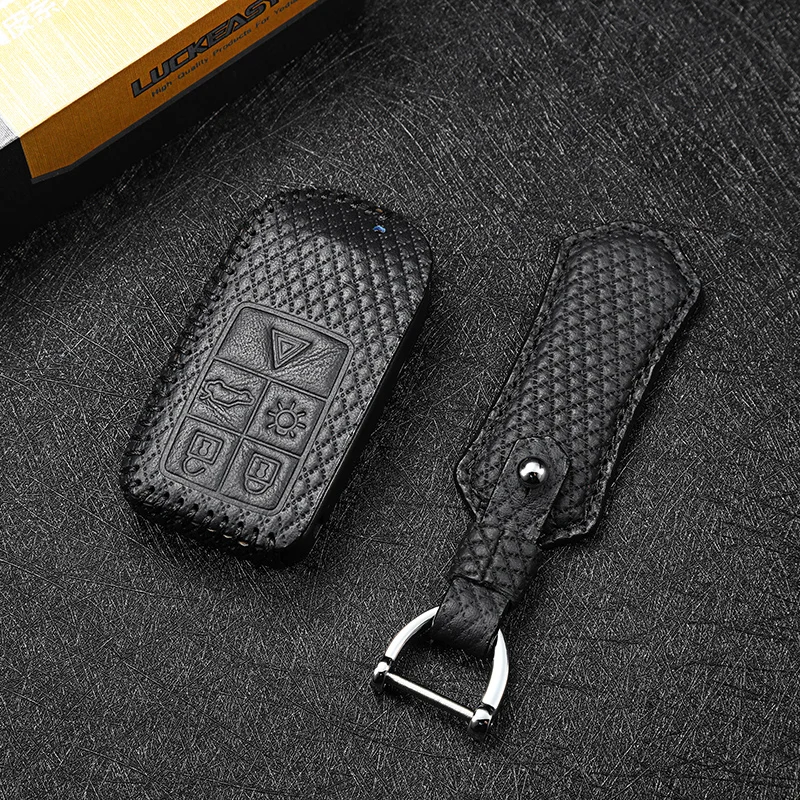 

luckeasy Leather Key Cover for volvo xc60 s60 s60l v60 v40 s80l 2011-2018 5 buttonm fold CAR holder case key3