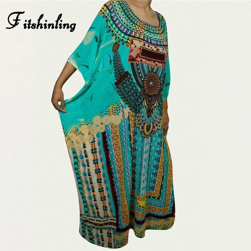 Платье женское длинное с этническим принтом пляжный сарафан рукавом летучая