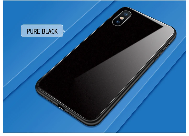 Black Роскошные чехлы для телефонов из закаленного стекла для iPhone 7, 8, 6, 6s Plus, стеклянная задняя силиконовая Противоударная крышка для iPhone 11 Pro X, XR, XS MAX - Цвет: Black