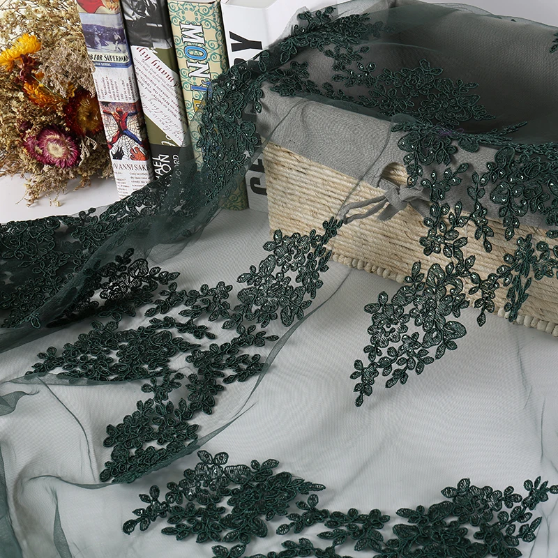 5 ярдов смешанные Тяжелые вышитые кружева сетки Ткань вечернее платье Зеленый
