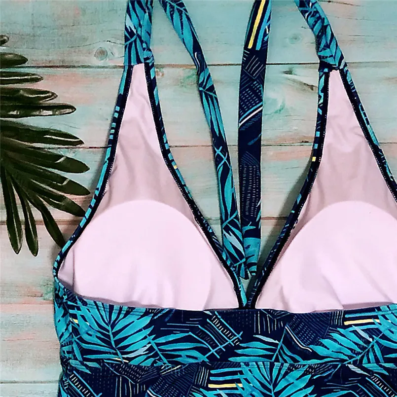 Full-size printed ladies' separates bathing suit backless off-shoulder Swimsuit Push-Up halter Bathing underwear 40ja30 | Женская