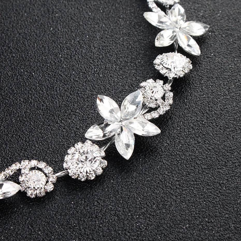 Silver Alloy Rhinestone Headwear Hair Chains Women Fashion Shining Floral Hairbands Wedding Flower Vine Bride Head Chain