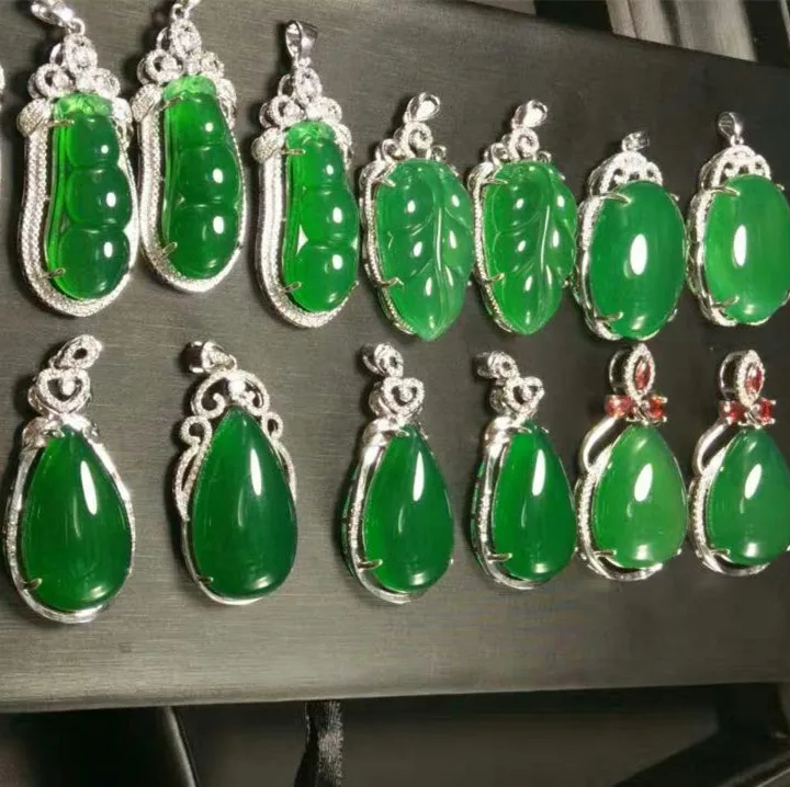 2019 новый набор серебра S925 натуральный зеленый медулла листья бобов подвеска