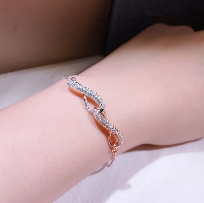 Женские браслеты из стерлингового серебра 925 пробы с бантом и кубическим