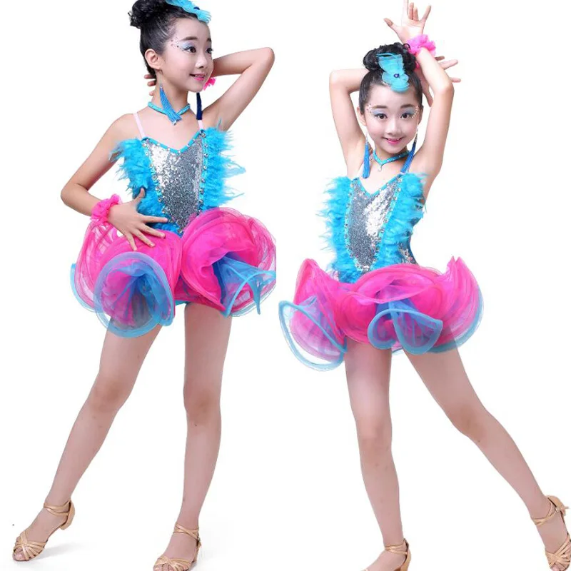 Children's professional ballet dancing costume jazz sequins feather girl ballroom Latin dance dress modern skating | Тематическая