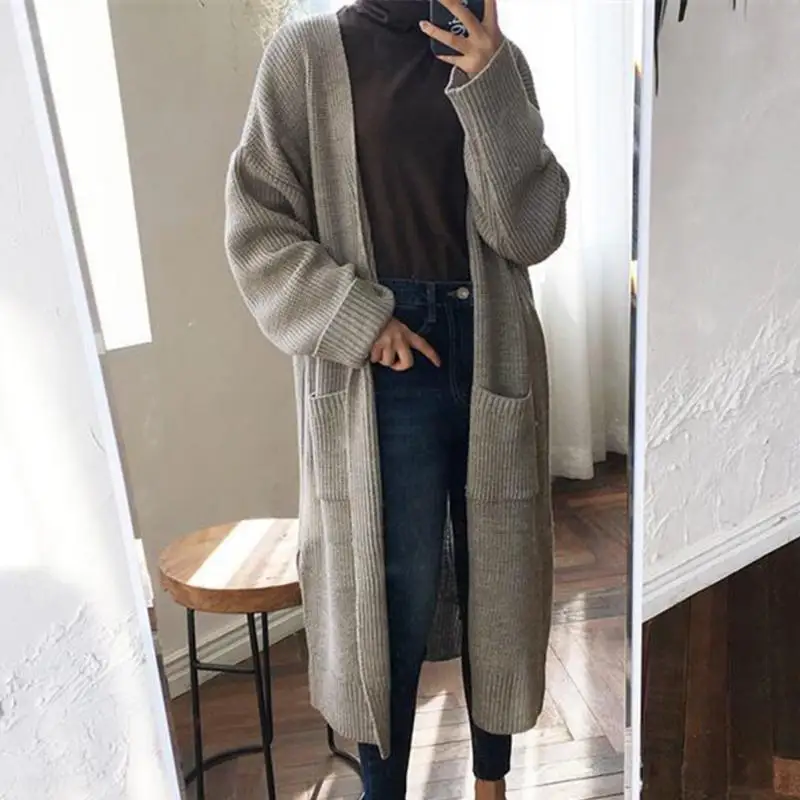 2018 осень зима Для женщин Вязание пальто плюс Размеры свитер с длинным рукавом