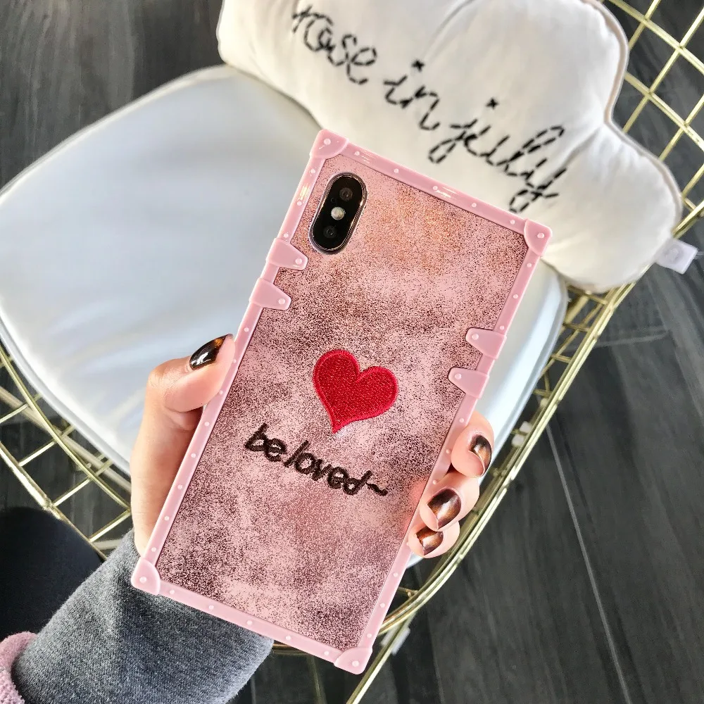 Dower Me модный квадратный ящик милое дизайнерское платье с вышивкой Love чехол Крышка для iPhone XS Max XR X, 8, 7, 6, 6 S, Plus, samsung Galaxy S9 плюс