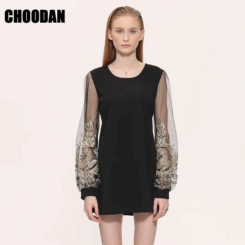 Женское Повседневное платье с вышивкой элегантное рукавами фонариками в стиле