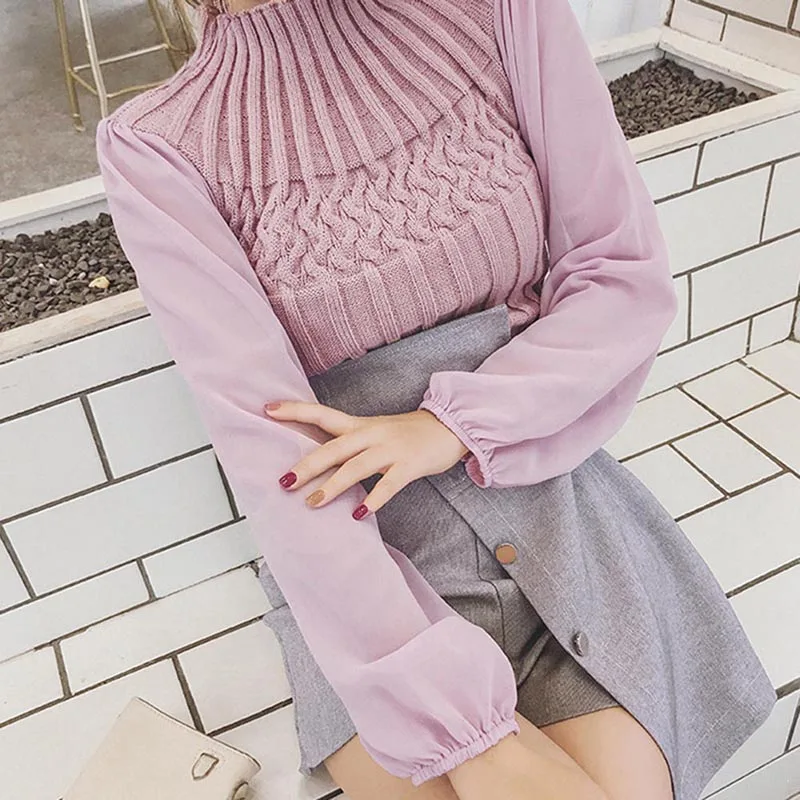 Women Fashion Long Sleeve Blouse Top Female Pullover Shirts Women Knit Stitching Blouse 6 Women Fashion Long Sleeve Blouse Top Female Pullover Shirts Women Knit Stitching Blouse 6