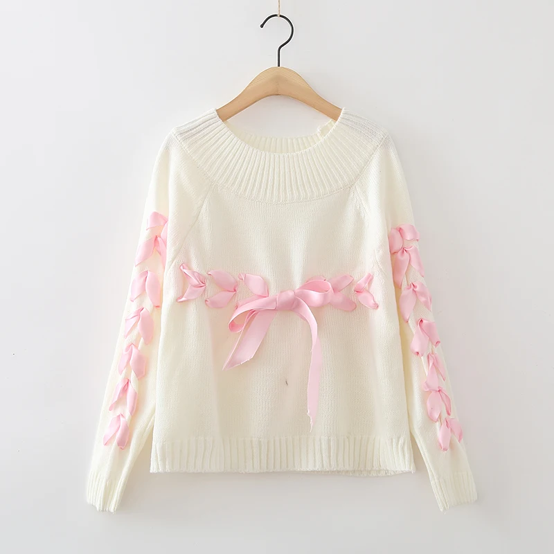 Fresh Style Fashion Lady Knitwear Women Casual Tops Sweater Autumn Knitted Plus Size Split Female Pullover with Lacing | Женская одежда