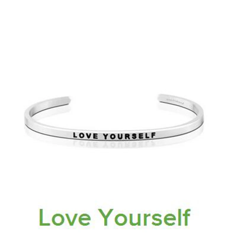 

10PCS Hot Sale Silver Love Bangle Fashion Women Cuff Bangle Letter " LOVE YOURSELF" Stamped Stainless Steel Engraved Bangle