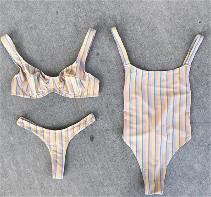 Комплект бикини из двух предметов с принтом в полоску 2018 новый дизайн пуш ап