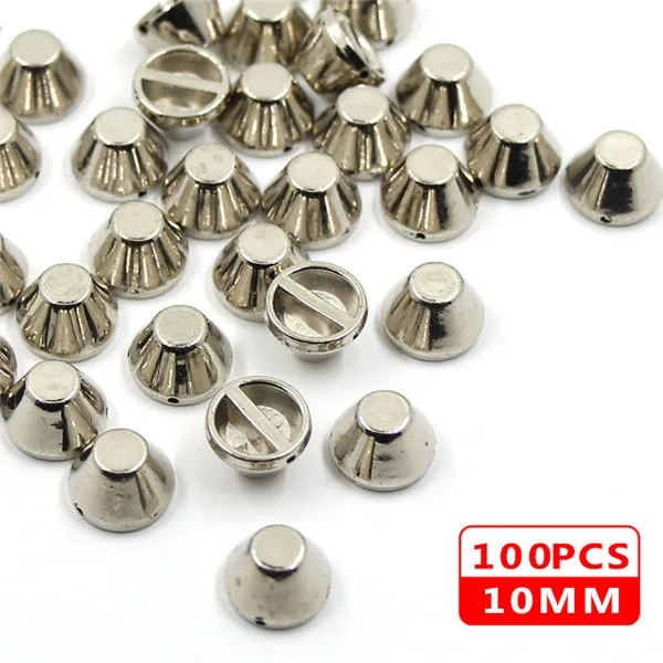 10MM Bucket Sliver 100 шт шьют заклепки CCB пирамиды конусные заклепки все виды пластиковых шпильки серебристые золотые черные шипы для кожаной одежды аксессуары DIY - Цвет: 10MM Bucket Sliver