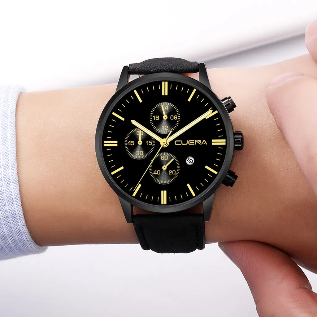 CUENA модные роскошные мужские часы деловые кварцевые из нержавеющей стали кожаные