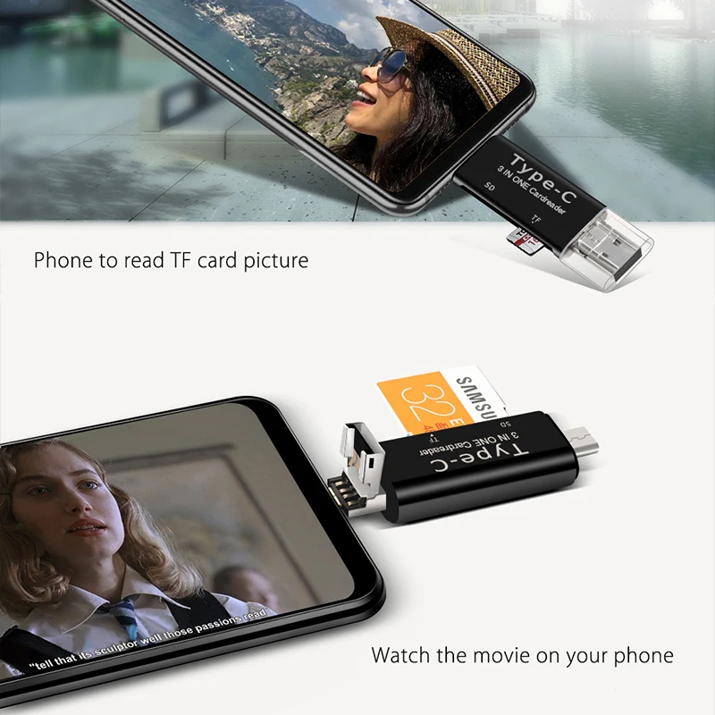 Raugee Micro USB и type-C устройство для чтения карт памяти Универсальный 3 в 1 USB 2,0 SD TF карта адаптер для MacBook PC мобильный телефон