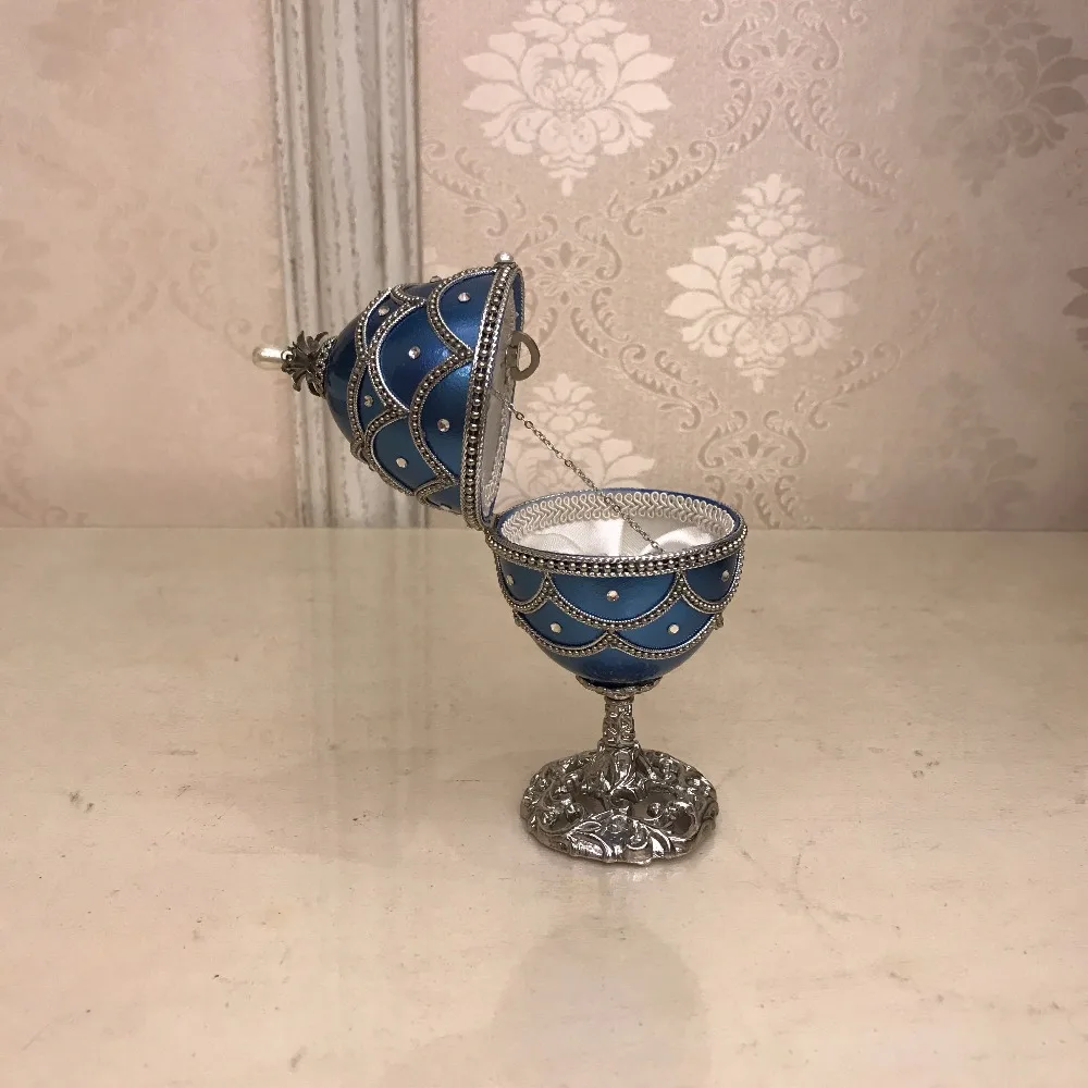 Ретро Золотой синий Королевский Faberge яйцеобразная музыкальная шкатулка замок в