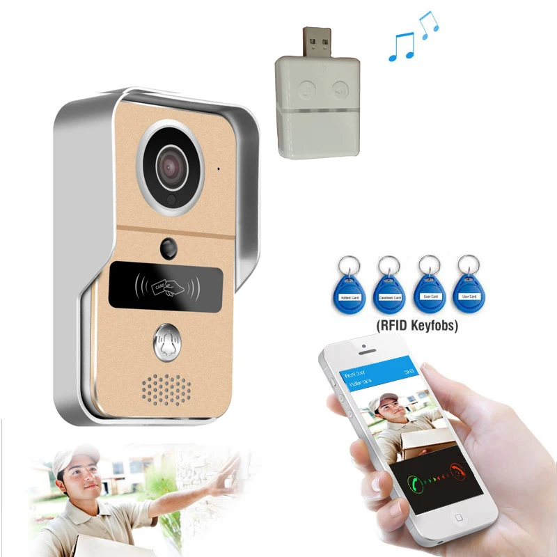 Golden With Chime Умный 720P домашний WiFi видео домофон дверной звонок беспроводной разблокировка глазок Камера просмотра - Цвет: Golden With Chime