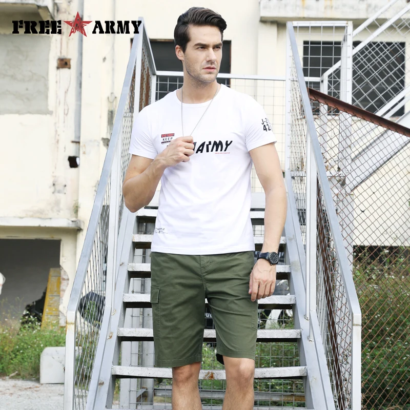 

Free Army Men's Shorts Army Green Cotton Casual Male Shorts Military Loose With Pockets Men short Pants Knee Length Men's Shorts