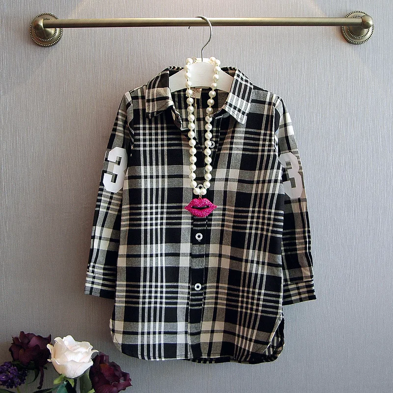 Новинка весны 2017 детская повседневная рубашка в клетку с длинными рукавами