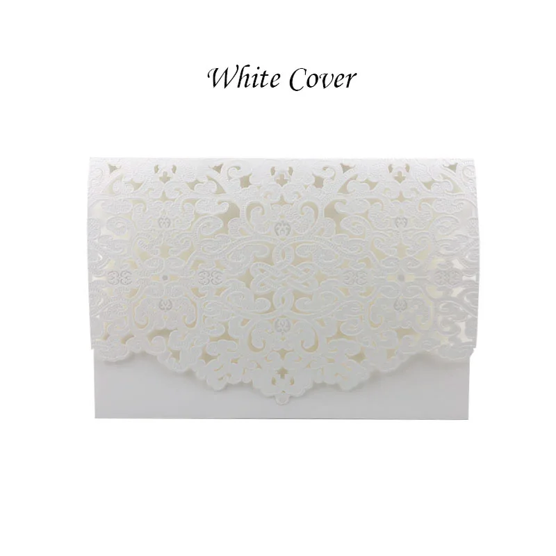 Only White Cover 50 шт., белое золото, роскошная Цветочная лазерная резка, свадебные приглашения, открытки, персонализированные, на заказ, для печати, вечерние, свадебные украшения - Цвет: Only White Cover