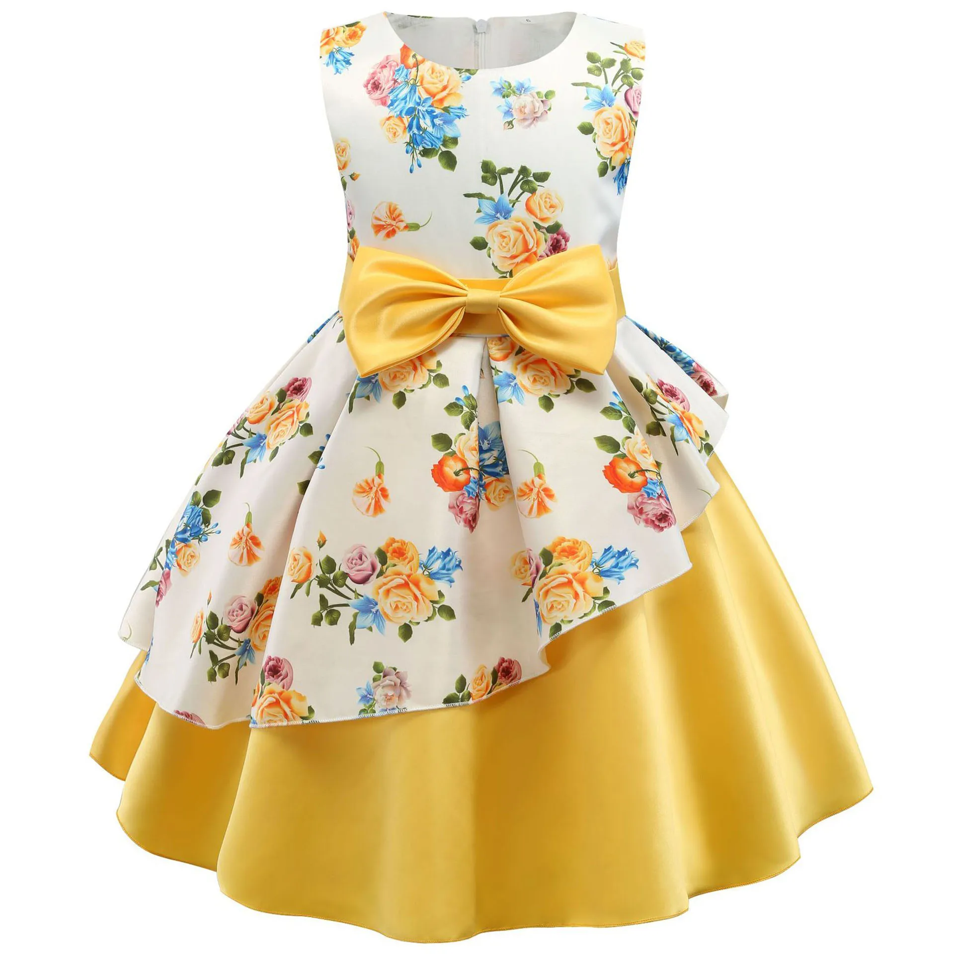Yellow Красивые платья для дня рождения с цветочным рисунком для маленьких детей; одежда для детей; свадебное платье принцессы для малышей; праздничный костюм с бантом - Цвет: Yellow