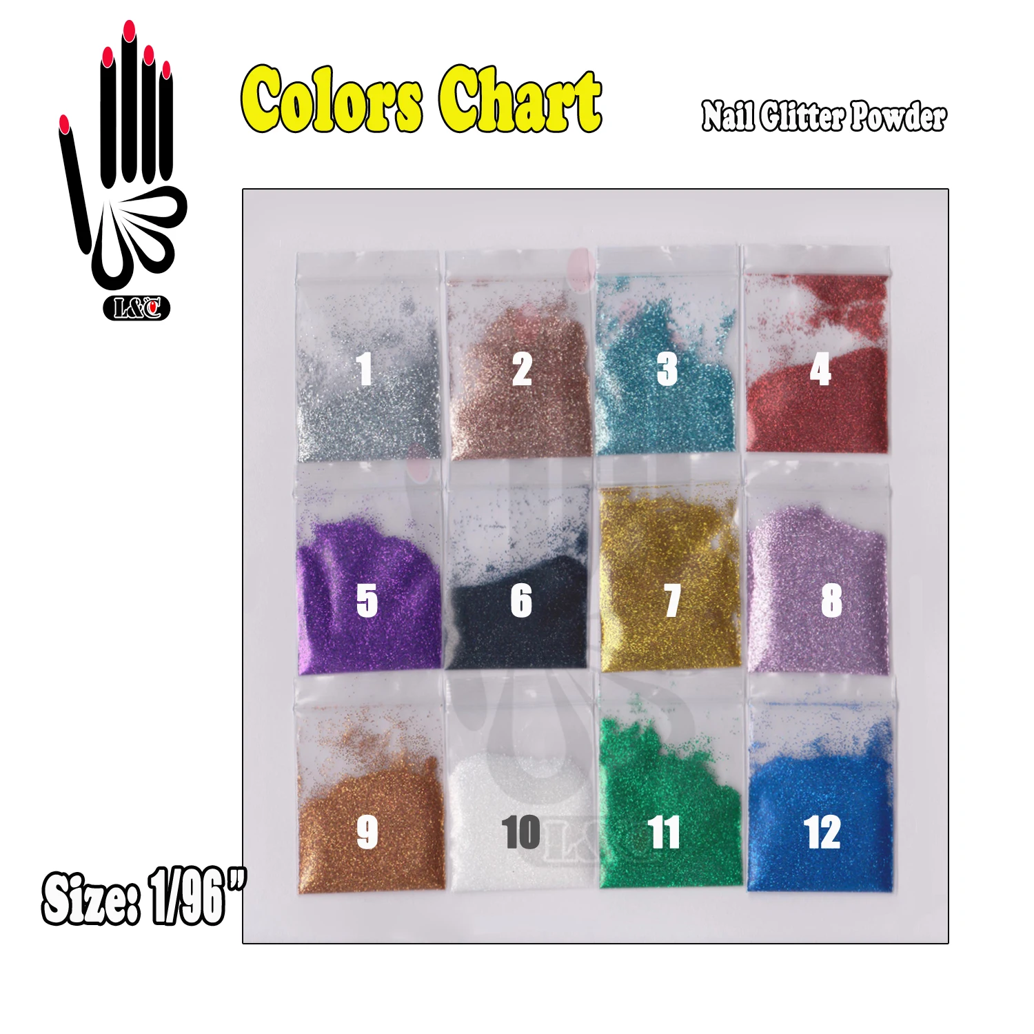 Блеск для ногтей 6 цветов/лот в 1 сумку блестящий порошок смешанный 12 цветов 3D