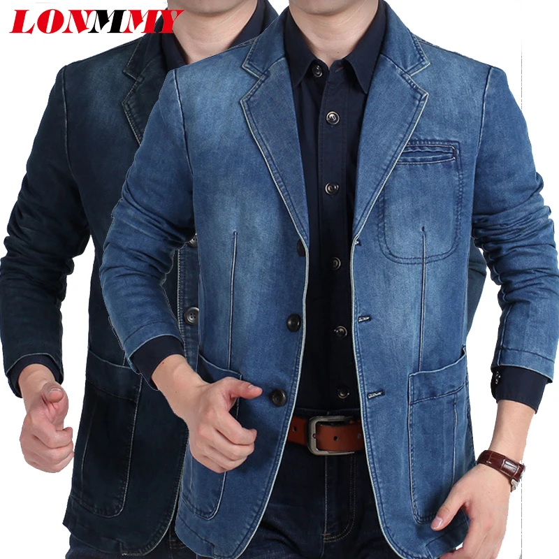 Мужской Джинсовый блейзер LONMMY из 80% хлопка ковбойская куртка джинсовая Блейзер