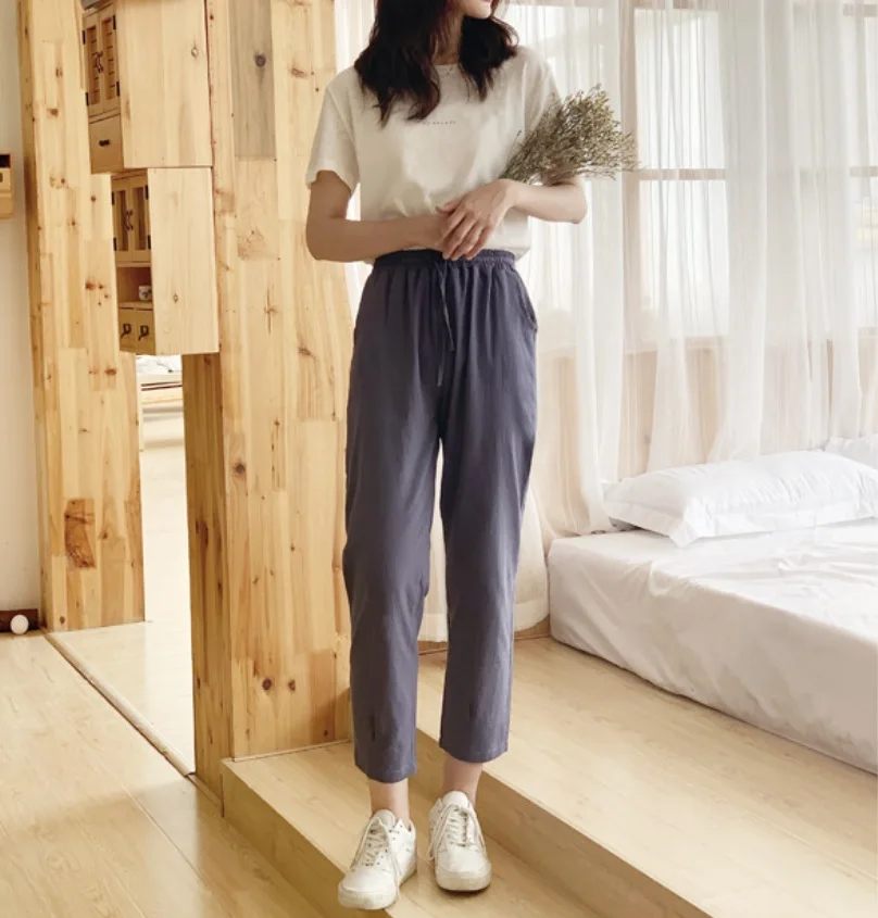 Женские свободные брюки-шаровары мягкие дышащие хлопковые и льняные узкие брюки