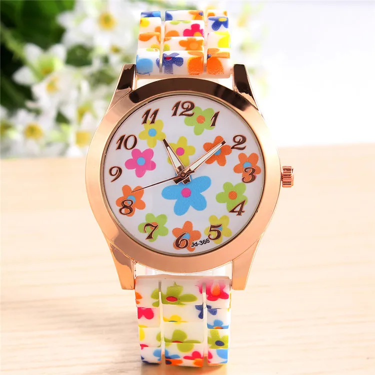 New Fashion Geneva Country style pattern watch Silicone Flower Watches women Dress Quartz | Наручные часы