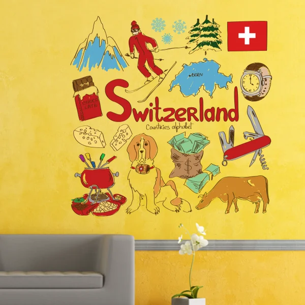 

Switzerland Illustration Travel The Word Landmark Wall Sticker Wedding Decor Vinyl Waterproof Wall Sticker Wallpaper Decal