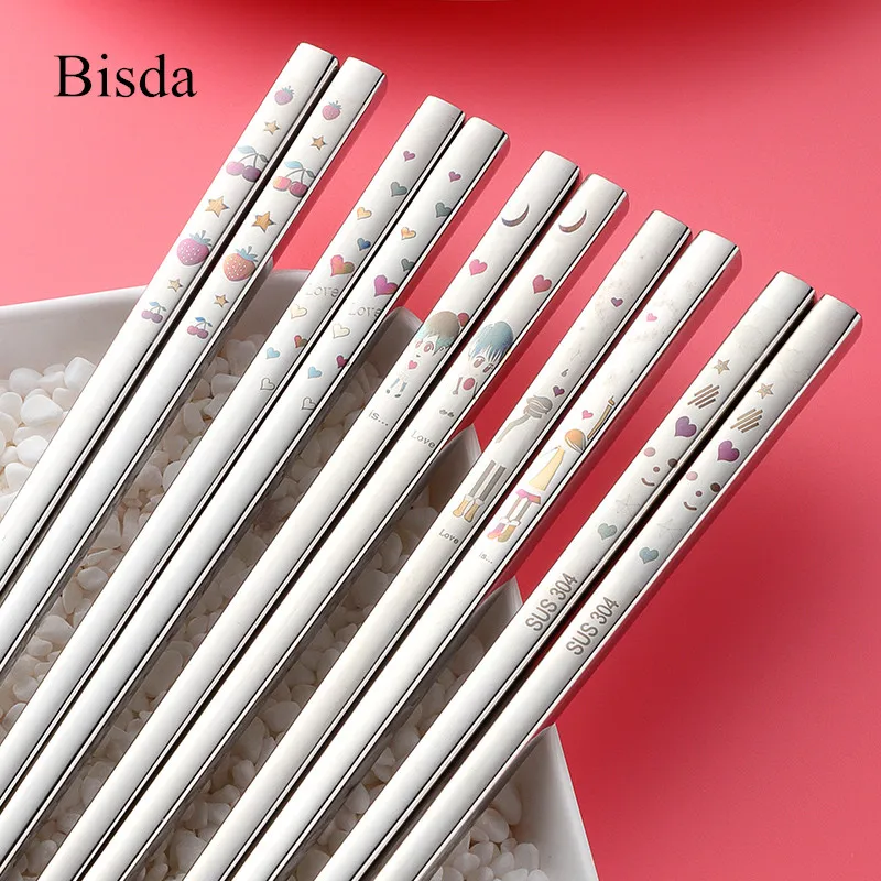 5 пар китайских палочек для еды из нержавеющей стали палочки Мультяшные