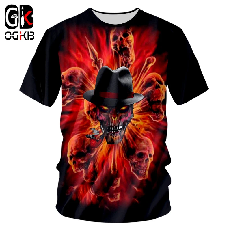 OGKB курительная футболка с черепом одежда для пары Мужская модная Черная летняя