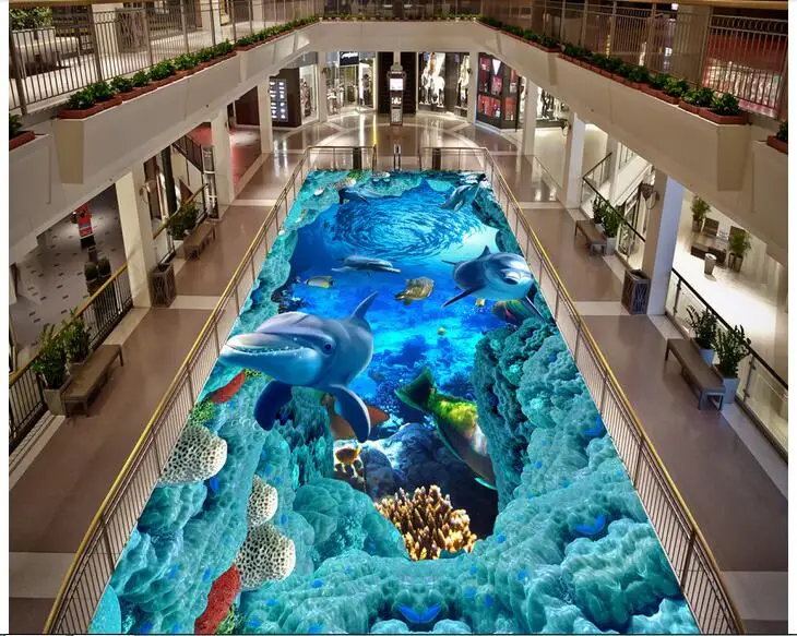 

3d ПВХ полы пользовательские фото само-прилипания водонепроницаемый напольный Дельфин рыбы пещеры Картина комнаты обои для стен 3d