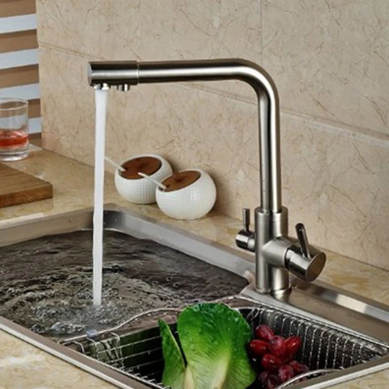 Современный кухонный кран Uythner с двойным отверстием матовый никелевый одним для