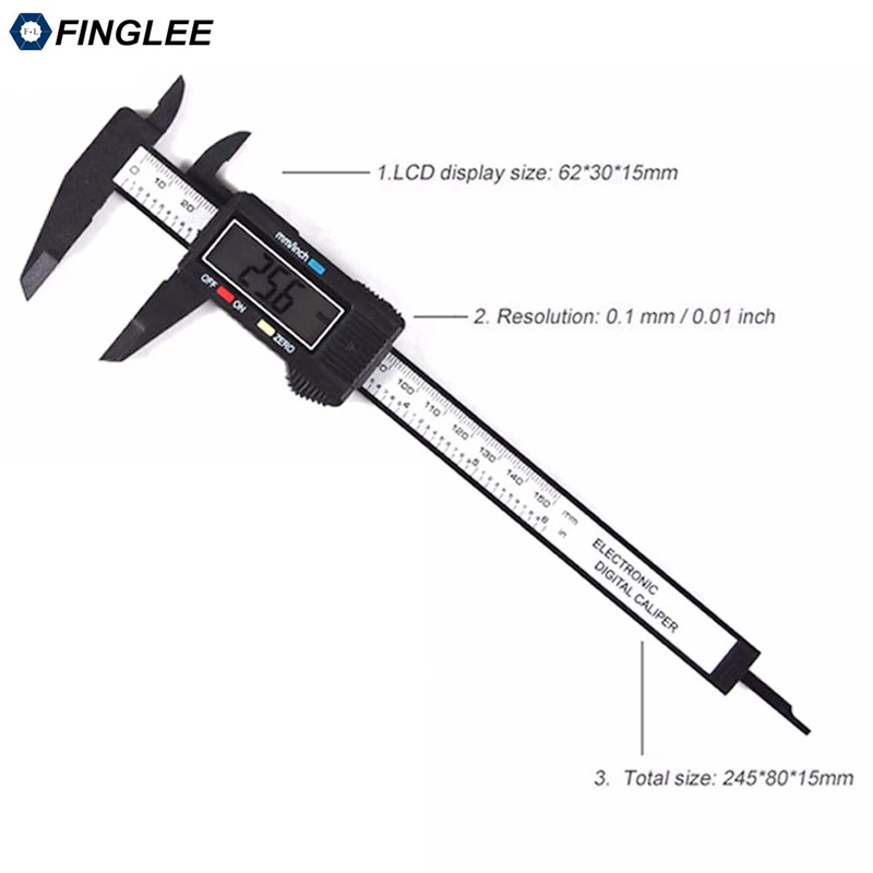 Штангенциркуль цифровой электронный из углеродного волокна 6 дюймов 150 мм|tools