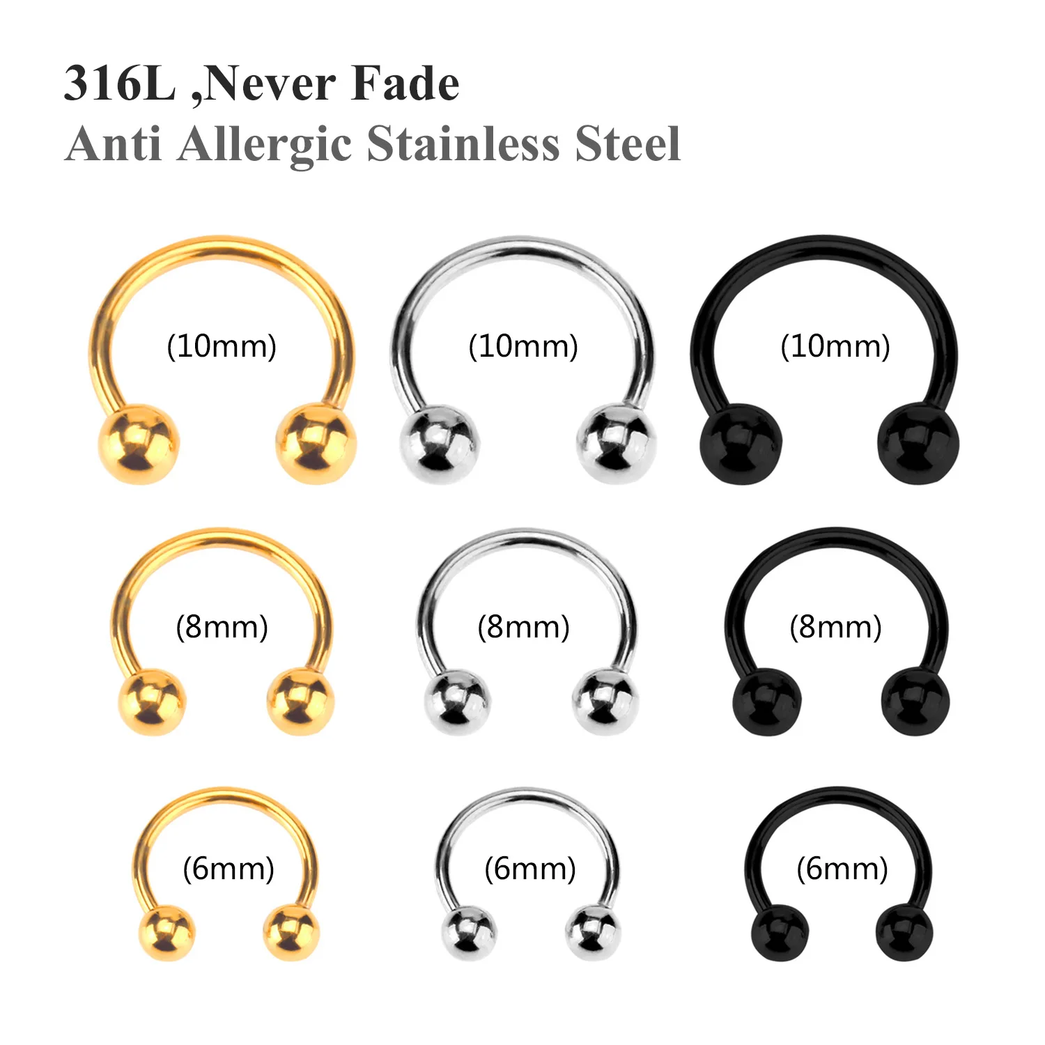 LUXUSTEEL 9 шт. Золотое и Серебряное хирургическое кольцо из нержавеющей стали с