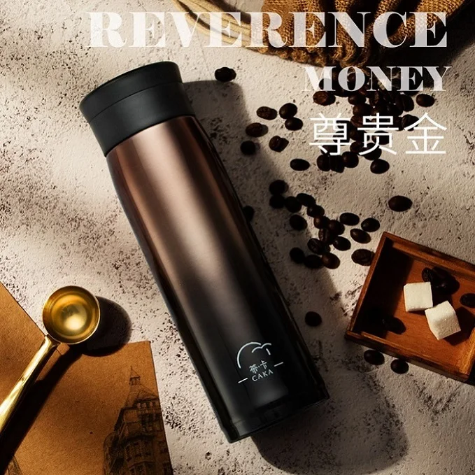 GOLDEN AND BLACK CAKA 500ml Thermos Bottle Stainless Steel Vacuum Flasks - Цвет: GOLDEN AND BLACK