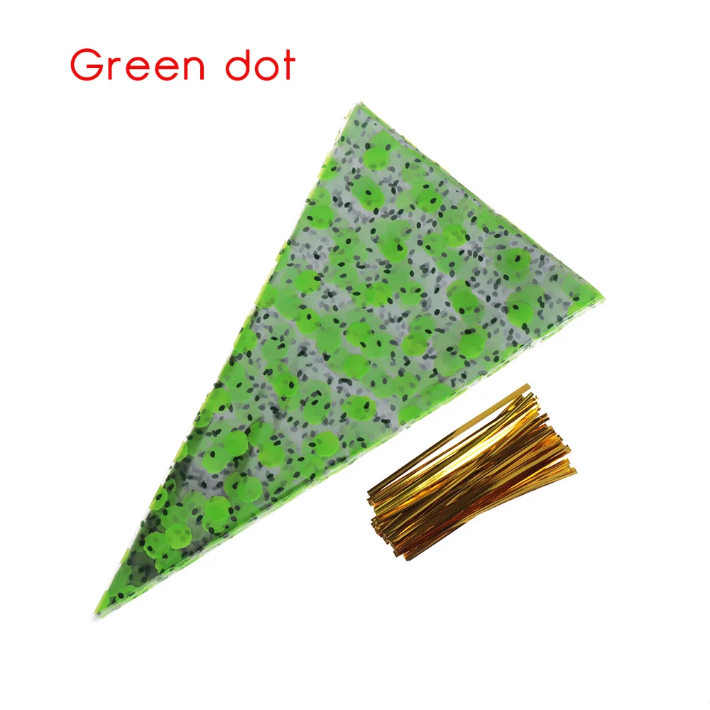 green dot 50 шт./упак. сумка в виде конуса целлофан посылка перевязку прозрачный Конфета попкорн подарок для выпечки Упаковка Поставки вечерние поставки - Цвет: green dot