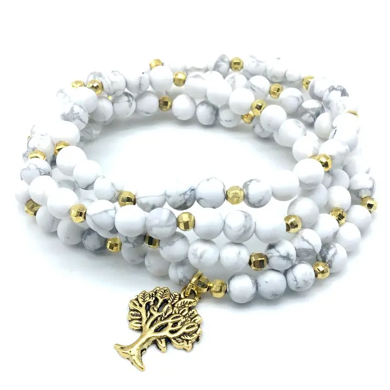 Женский браслет модное матовое и белое колье Howlite красивые браслеты с камнем Mala